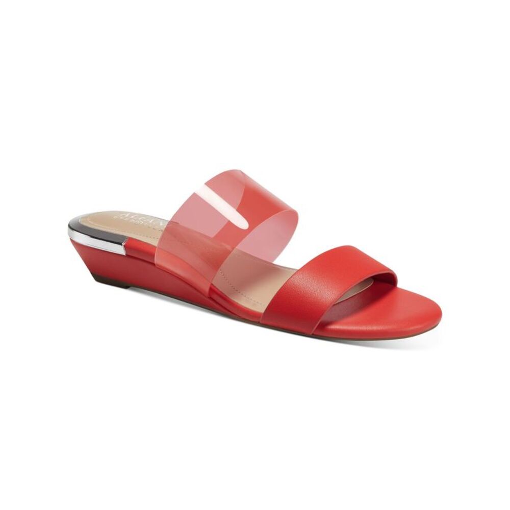 NWT ALFANI Womens Red Vinyl Upper Strap Tilley Wedge Leather Slide Sandals 10 M
